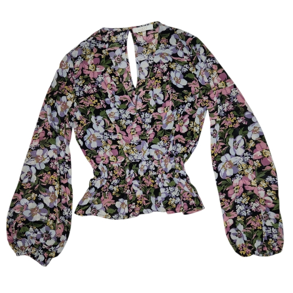 Wayf Smocked Floral Peplum Blouse